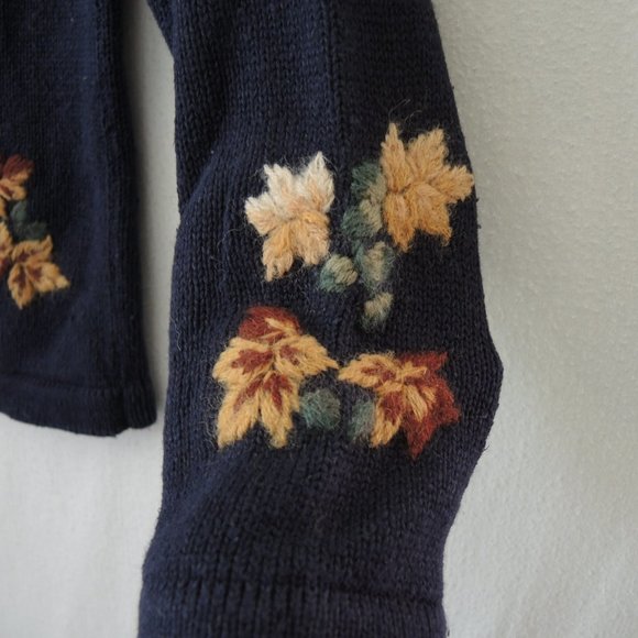 Bobbie Brooks Embroidered Sweater Dark Blue with Flowers & Leaves Size Medium - Picture 5 of 10